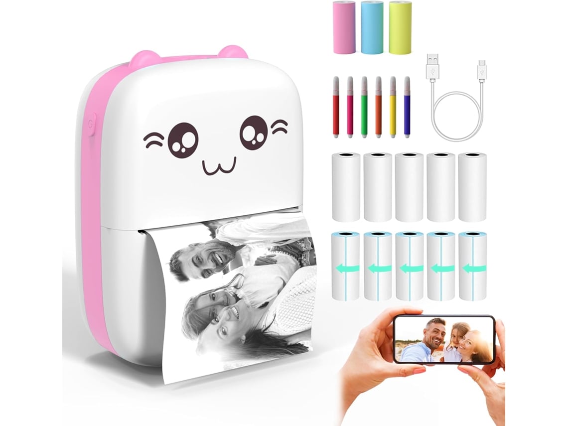 Mini Impressora de Bolso Impressora de Adesivos Sem Tinta Impressora Térmica de Bolso-Rosa GERTIZ