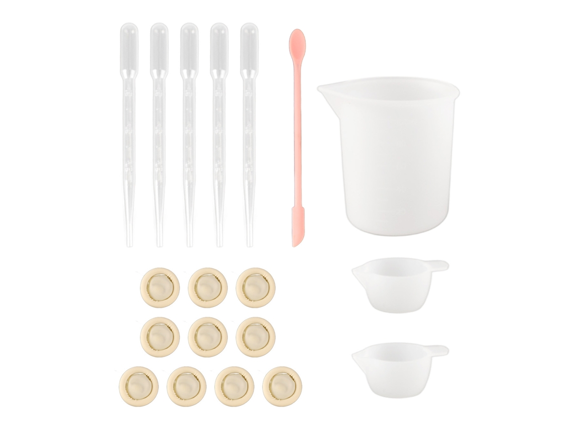 Kit De Herramientas Para Mezclar Resina Epoxi De 19 Piezas: Vasos Medidores De Silicona, Guantes, Pipetas (rosa).