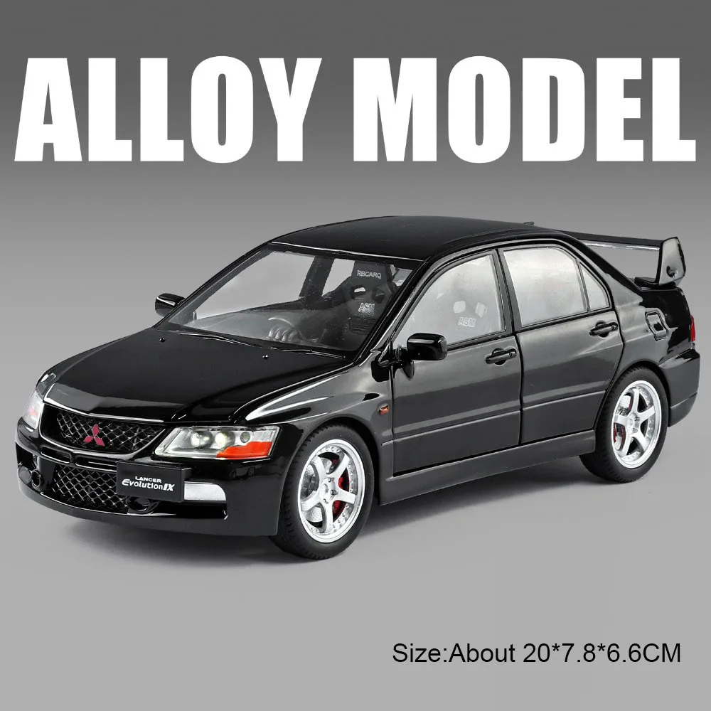 (evo9 Black) Modelo De Coche A Escala 1:24 Con Funciones De Sonido Y Luz