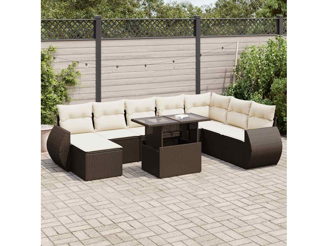 Conjunto de sofá de jardín de 9 piezas con cojines de mimbre marrón DKD Home Decor