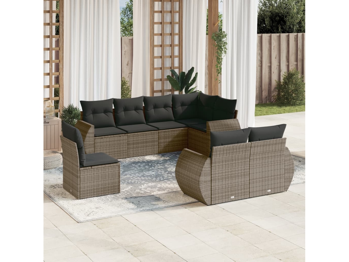 Conjunto de sofás de jardín de 8 piezas DKD Home Decor con cojines de mimbre gris