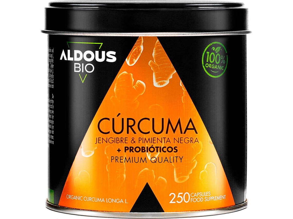 Complemento Alimentar ALDOUS BIO Cúrcuma Con Jengibre Y Pimienta Negra Con Probióticos (250 cápsulas)