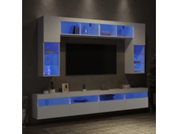 Mueble De Pared De Tv Con Luces Led 8 Uds | Armario Para Tv Blanco