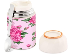 Tarro Térmico De Acero Inoxidable Pink Lowers 500 Ml, Libre Bpa, Para Adultos, Con Cuchara Grado Alimenti...