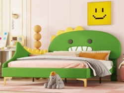 Cama Infantil 140x200cm - Forma De Dinosaurio, Cama Plana, Material Pu - Verde