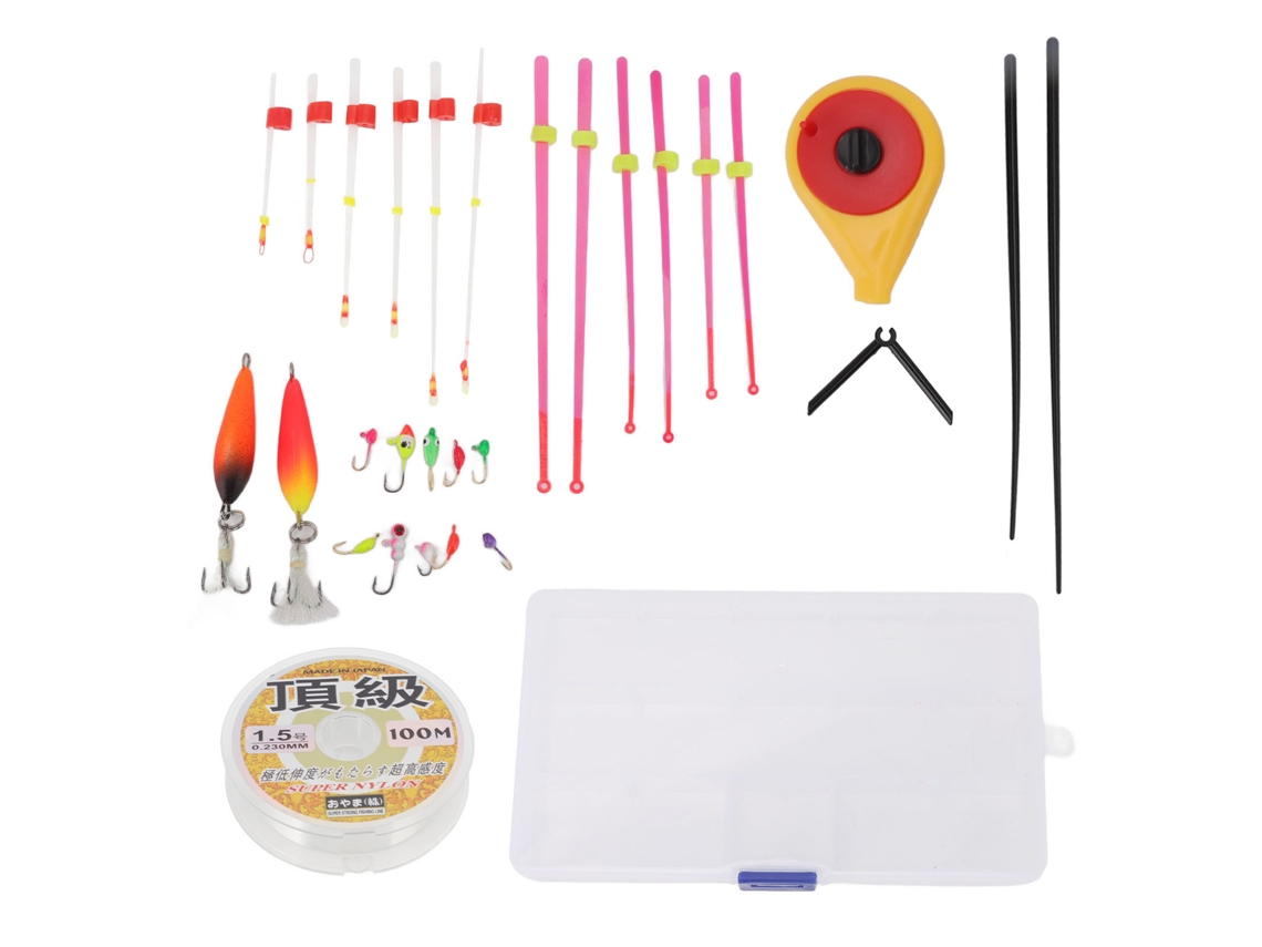 Kit De Mini Caña De Pesca En Hielo Con Rodillo Y Accesorios: Encendedores, Anzuelos Y 100 M De Sedal - Amarillo