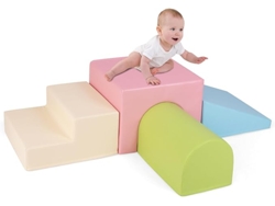 Juego de 4 bloques de espuma para niños pequeños, estructuras de bloques suaves para trepar y gatear (rosa y verde)