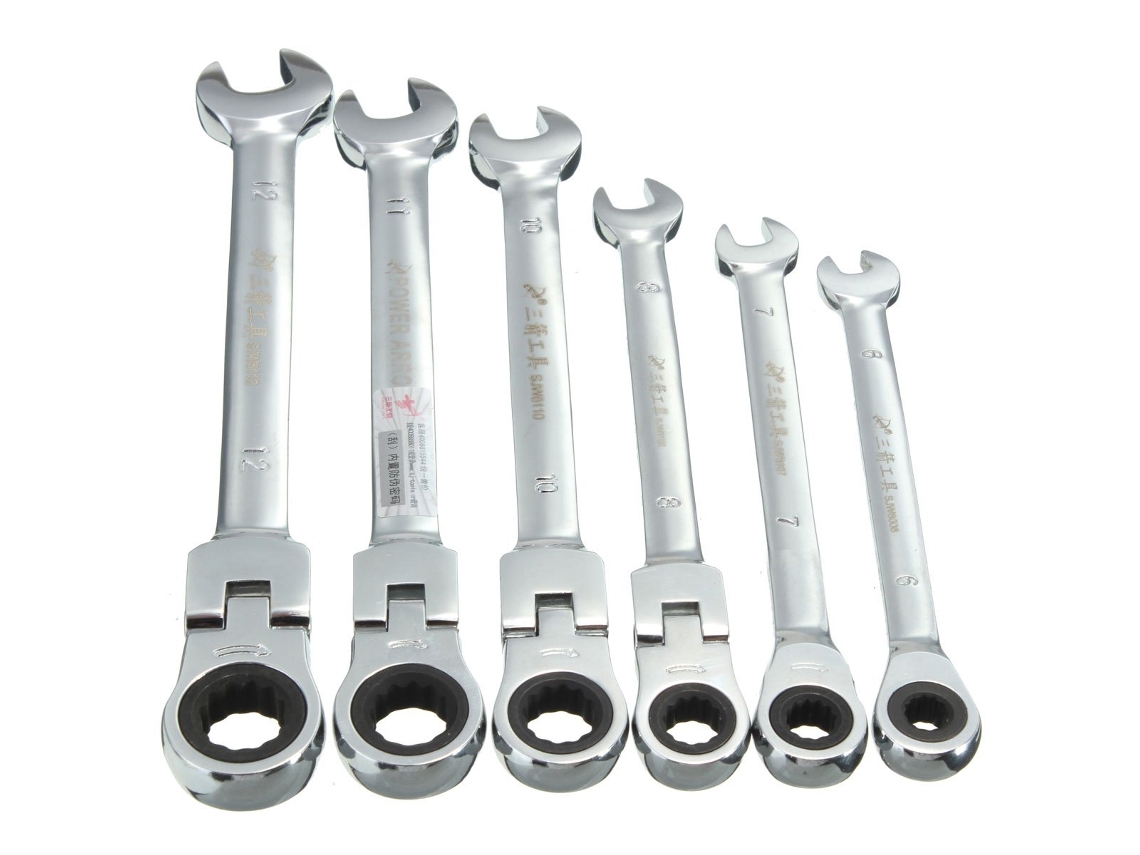 Llave de carraca combinada con cabezal giratorio flexible, herramienta métrica para taller, 6 mm, acero | Sin marca