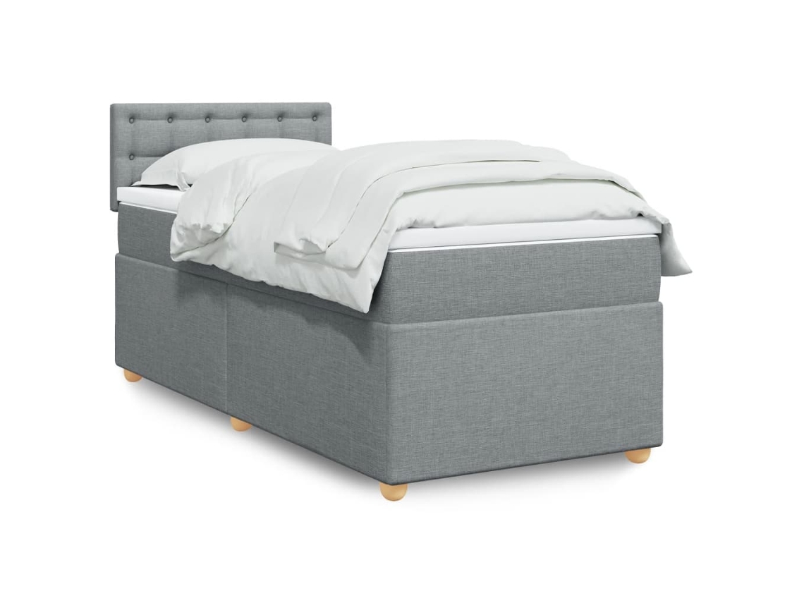 Cama Box Spring Con Colchón Tela Gris Claro 90x190 Cm