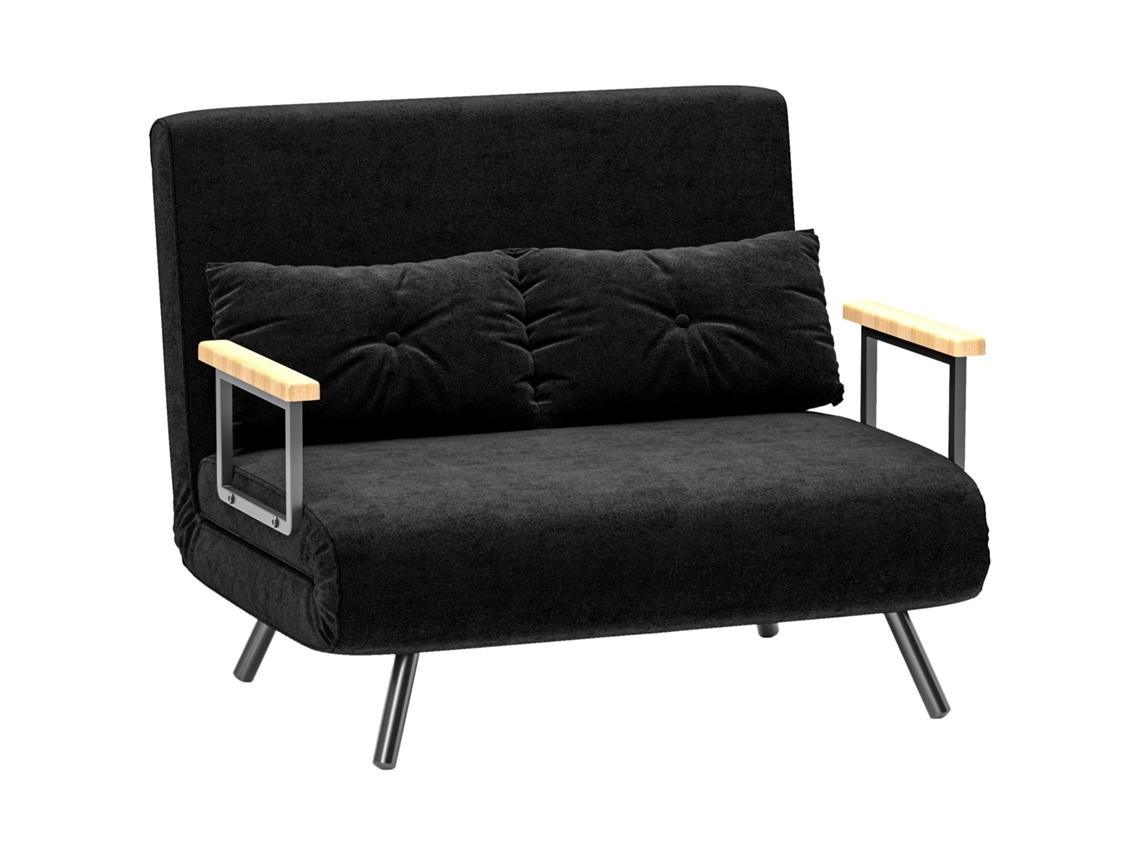 Sofá Cama 4 En 1, 2 Plazas, Plegable, Respaldo Ajustable, 5 Niveles De Firmeza Del Cojín, Negro, 102x73x81cm