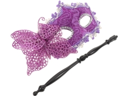 Máscara Veneciana Morada De Media Cara Con Bastón, Máscara Decorativa Para Baile De Máscaras Y Carnaval.