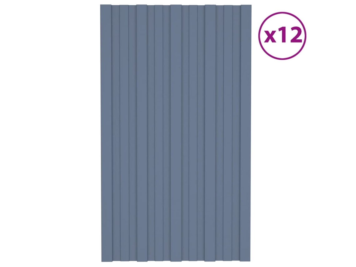 Teja/Panel de Tejado 12 Piezas 80 x 45 cm Gris Acero Galvanizado