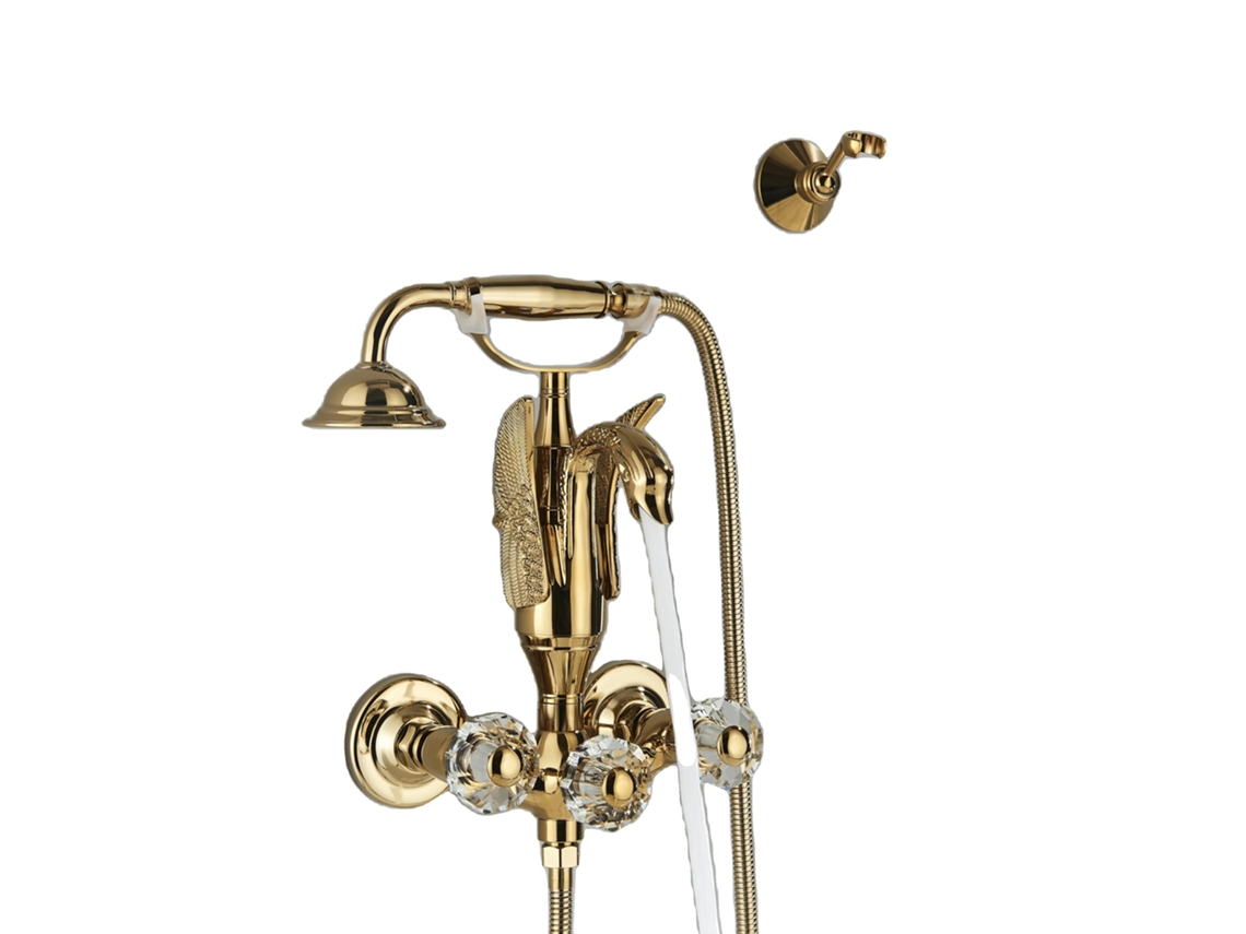 Grifo de bañera, acabado pulido, estilo clásico, dorado brillante