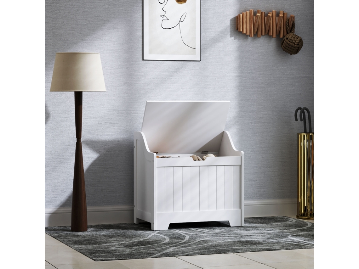 Baúl De Almacenamiento Blanco Con Tapa De Seguridad, 60x38x56cm