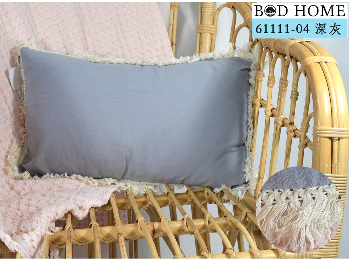 Almofada Com Franjas Totalmente Embrulhada Cinzento 30*50 Cm BOD HOME