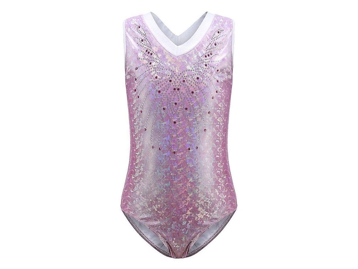 2026-4819-leotardo Sin Mangas Para Niñas Para Danza Gimnasia Y Ballet Con Diseño Estampado 11-12 Años Morado