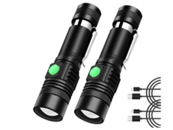 Linternas Led Superbrillantes Recargables, Paquete De 2, 1200 Lúmenes, 4 Modos, Linterna Impermeable Con Zoom, 2 Pilas De 2000 Mah Incluidas (negro)