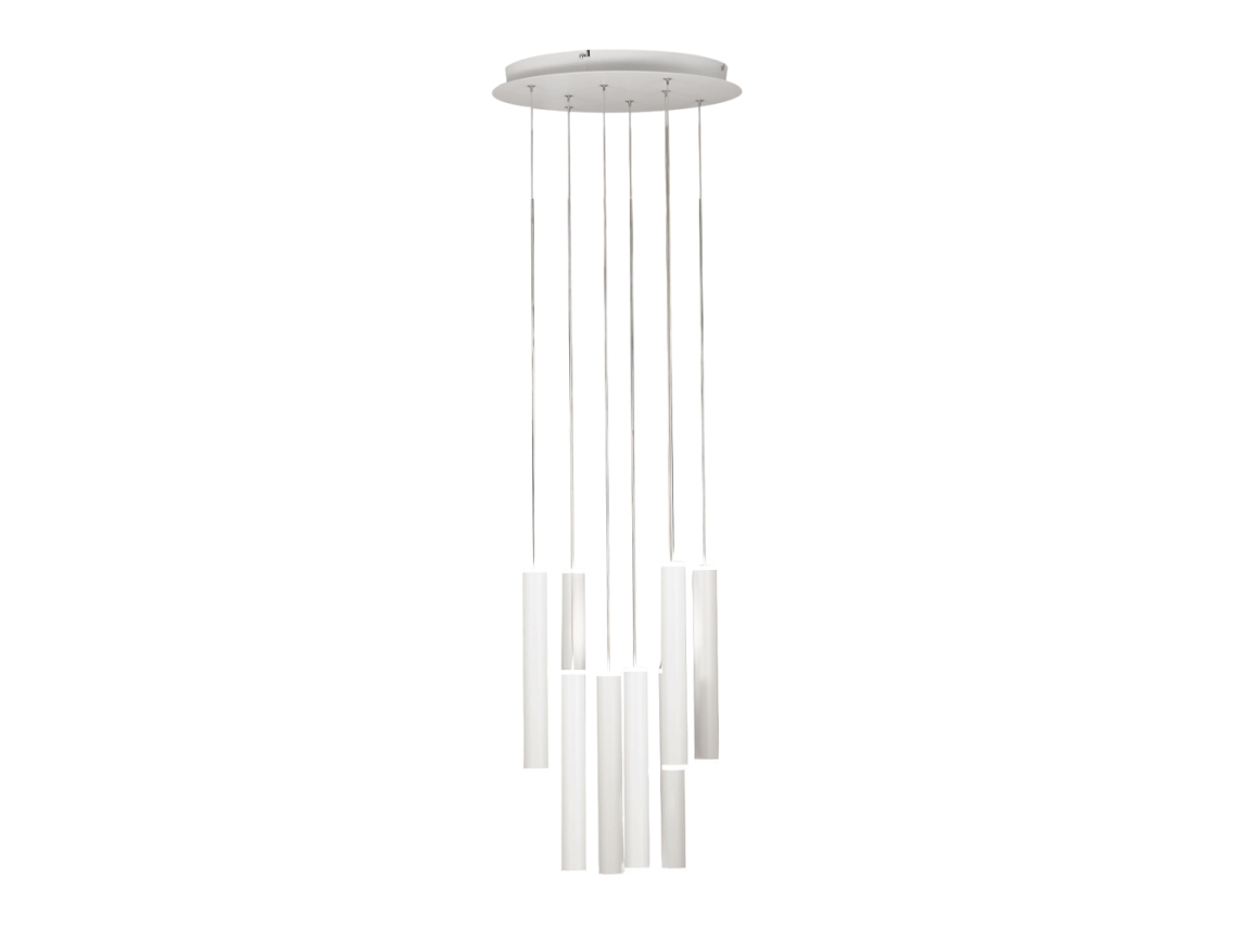 Lámpara colgante circular Fabas Luce Prado con 8 bombillas LED regulables de 52 W, rosetón redondo, blanco mate
