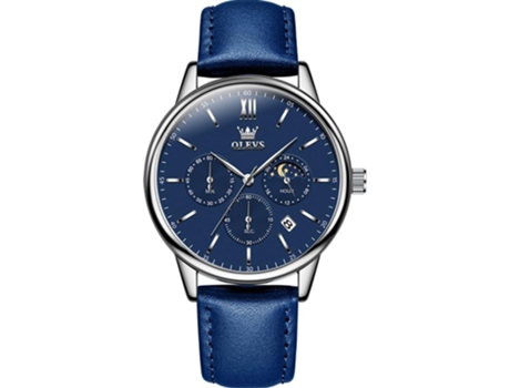 VEANXIN Reloj para Hombre Reloj Cronógrafo de Cuero Genuino Reloj de Cuarzo Impermeable para Hombre Acero Inoxidable(azul)