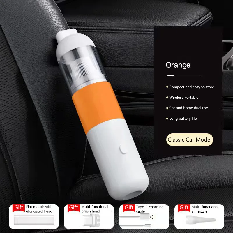 (naranja) Aspiradora De Coche, Succión Súper Fuerte, Portátil E Inalámbrica.