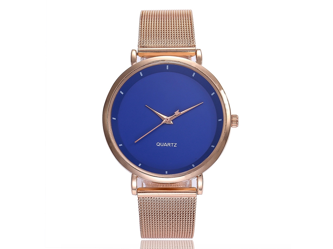Reloj De Cuarzo Para Mujer Vansvar Con Correa De Malla Moderna Y Esfera Redonda Azul.