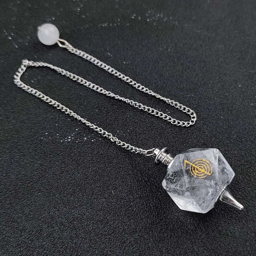 (cristal Blanco) Colgante De Cubo Poligonal Con Símbolo De Cristal De Gema Natural