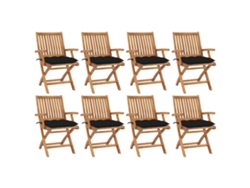 Sillas de jardín plegables de teca maciza de 8 piezas con cojines DKD Home Decor