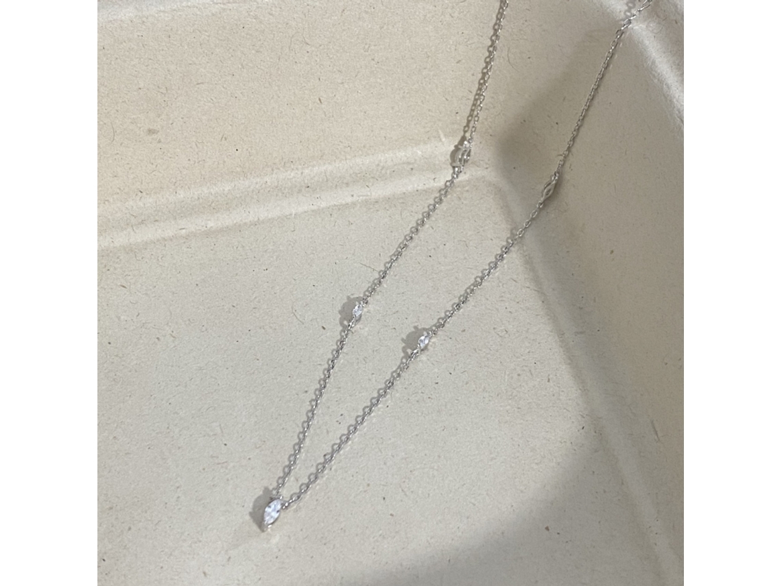 Collar con mini colgante en plata de ley 925, engastado con circonita cúbica en forma de ojo de caballo, ligero y combinable, estilo lujoso MDUG (oro blanco).