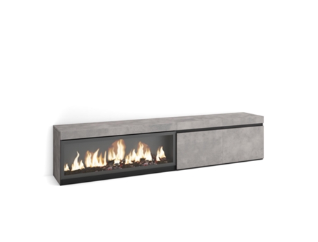 Mueble TV, Televisión, 210, Para TV hasta 80, Chimenea eléctrica XXL, Cemento SKRAUT HOME