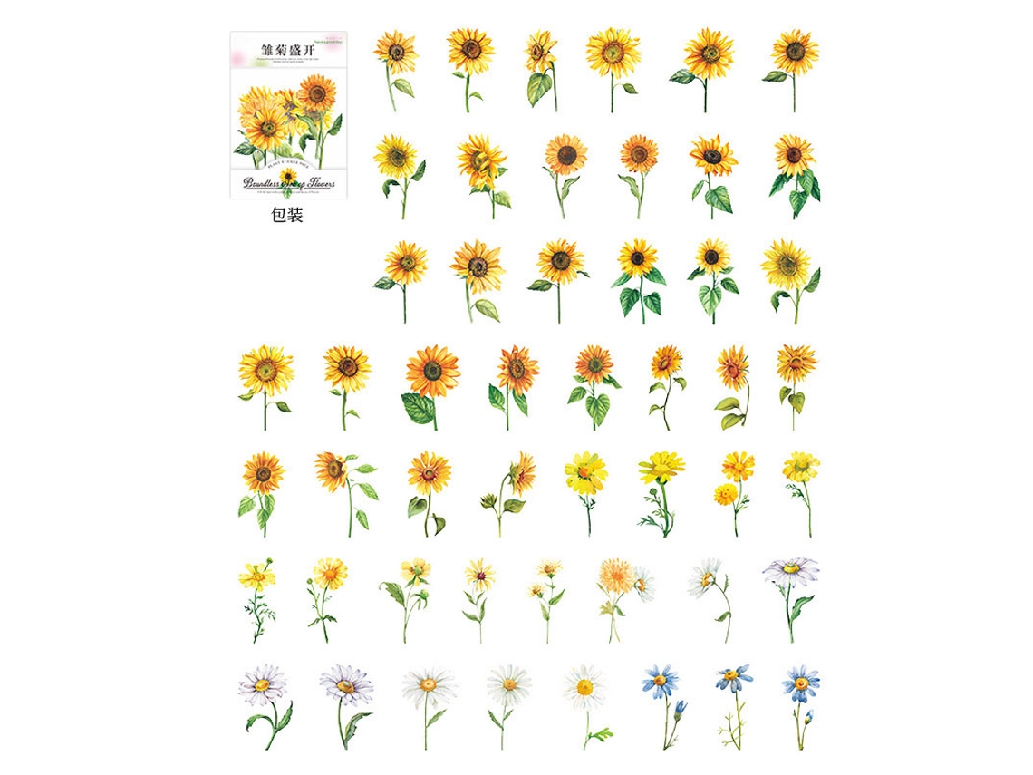 100 pegatinas florales de la serie "Mar de flores sin límites", pegatinas para plantas, flores y mascotas, material DIY para decoración, margaritas
