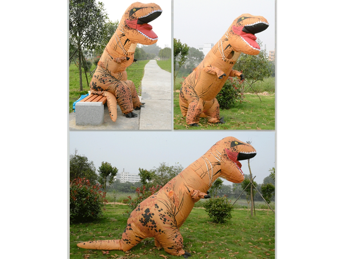 Disfraz inflable de dinosaurio para adultos, ideal para Halloween o cosplay.