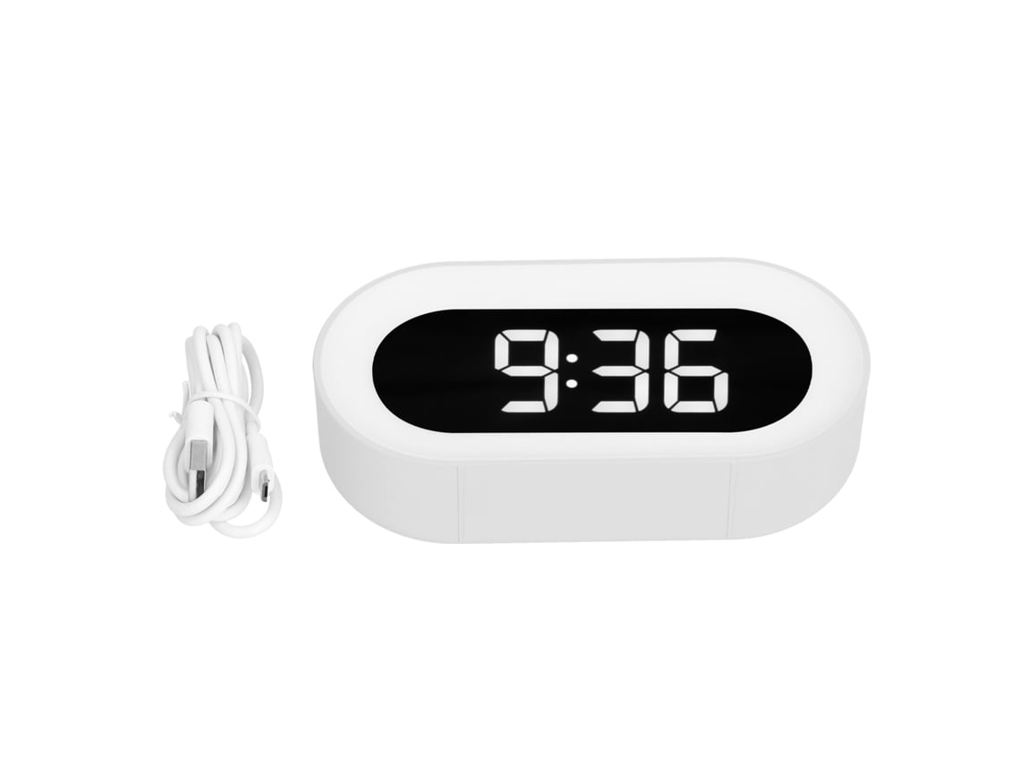 Reloj despertador Baok con luz nocturna LED, digital, de tela, calendario perpetuo, blanco y función de memoria.