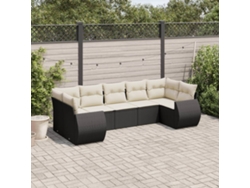 Conjunto de sofá de jardín de 7 piezas con cojines, ratán negro, Dkd Home Decor
