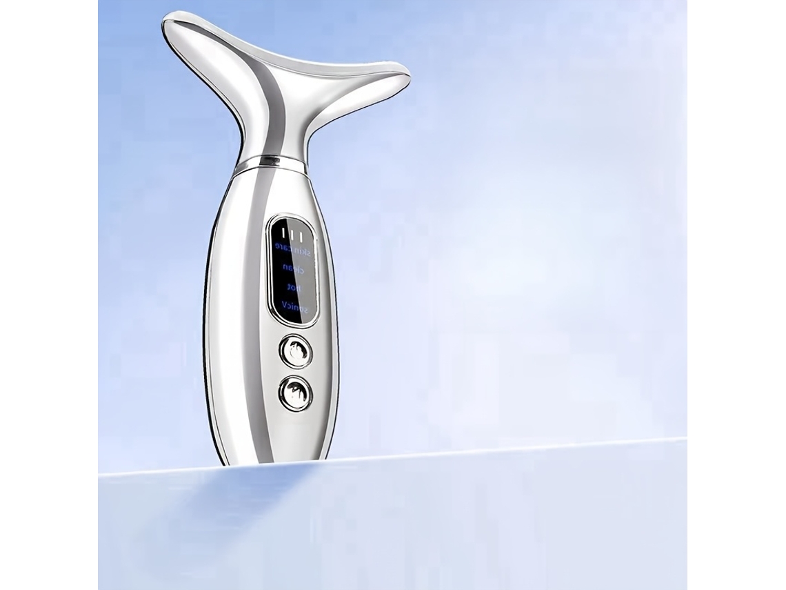 Un Dispositivo De Belleza Especialmente Diseñado Para Masajes Faciales Y De Cuello, Con Funciones De Calor Y Vibración, Portátil Y Compacto.