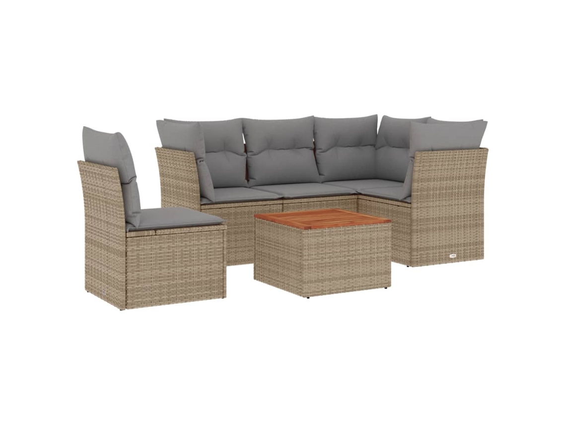 Conjunto 6 de sofás jardín con cojines VIDAXL ratán sintético beige