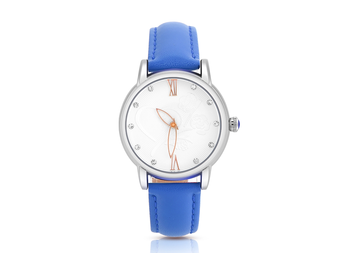 Reloj Analógico De Cuarzo Para Mujer Con Correa De Piel Rosa Y Azul, Resistente Al Agua Hasta 30 M.