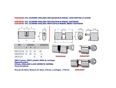 Cvl cilindro ovalado 5964-30x30-4ln niquel vastagos
