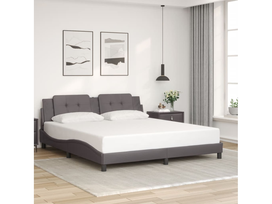 Estructura De Cama Sin Colchón Cuero Sintético Gris 180x200 Cm