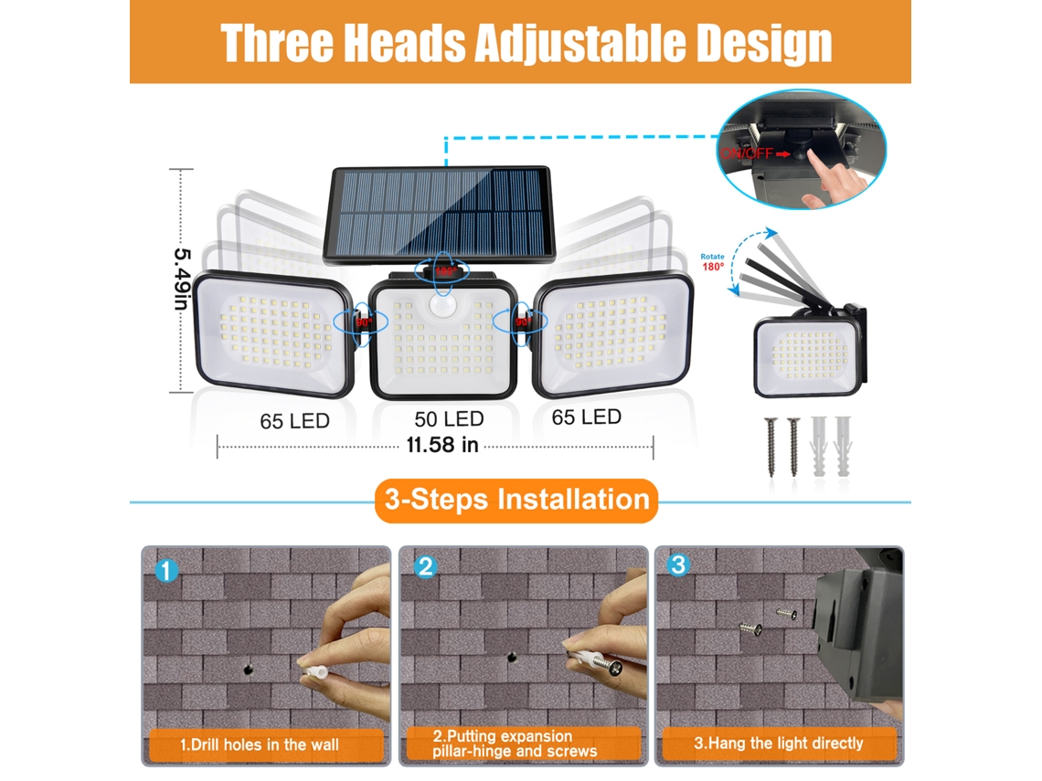 Rebe-luz De Pared Solar Sensor Exterior Impermeable Para Jardín Hogar Balcón Patio Garage