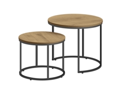 Mesa de centro redonda Leobert de 2 piezas con patas de roble y negro