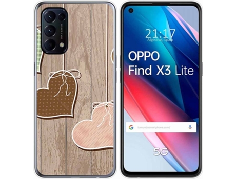 Carcasa Oppo Find X3 Lite TUMUNDOSMARTPHONE Corazones Madera