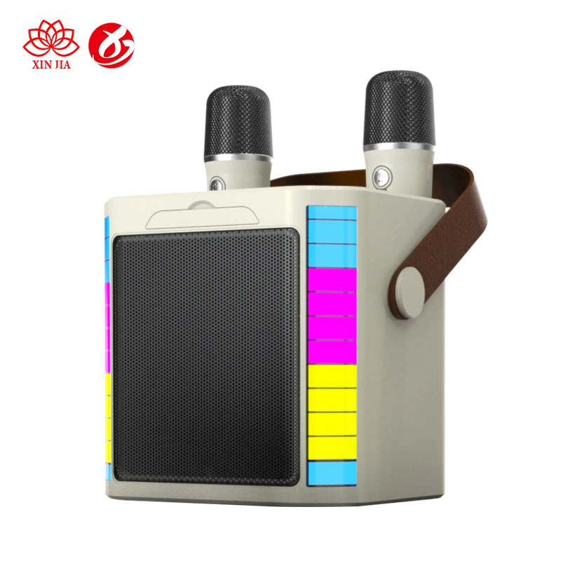 Altavoz De Karaoke Bluetooth Con Doble Micrófono Y Luces (blanco), Compatible Con Entrada Tf/aux.