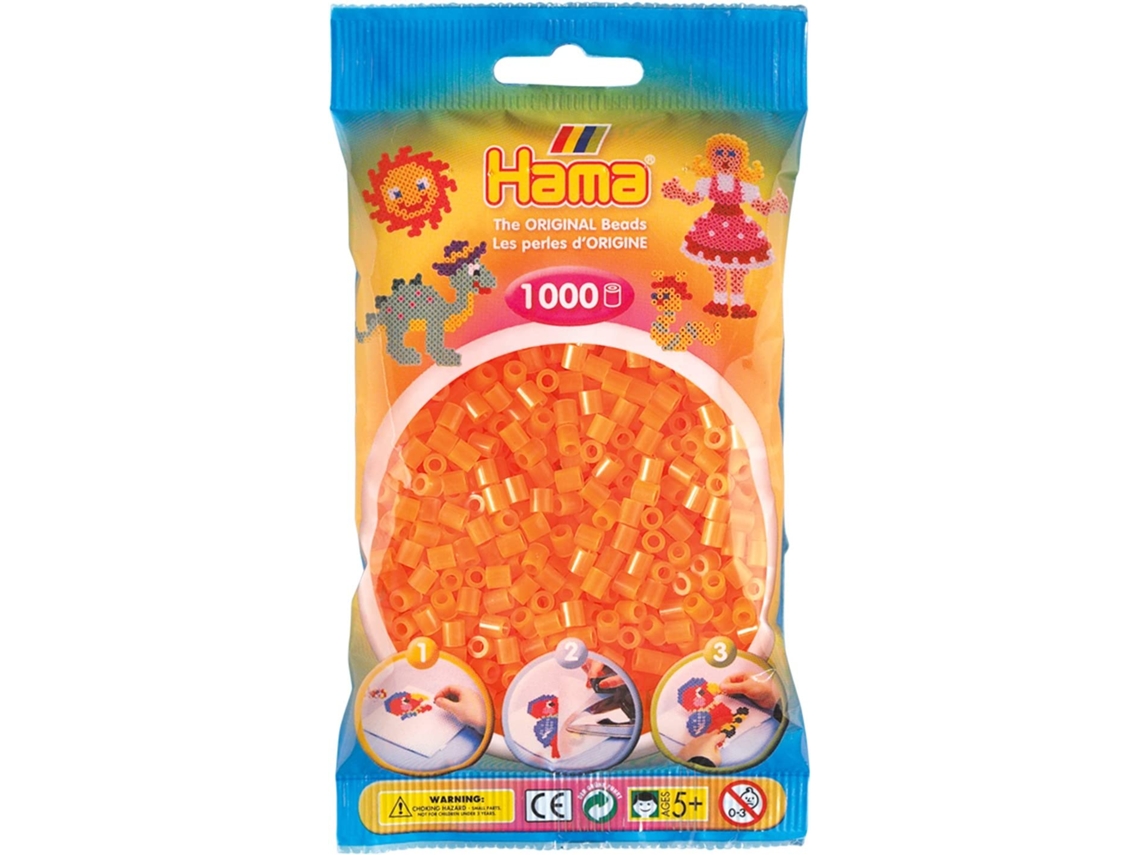 Juego de Mosaicos HAMA Set de Cuentas de Plastico midi light neon orange (1000 Peças - Naranja)