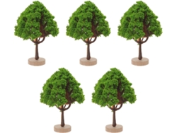 Lote De 5 Árboles Artificiales En Miniatura, De Plástico Y Madera, Base De 4,5 Cm, 2 Para Modelismo.