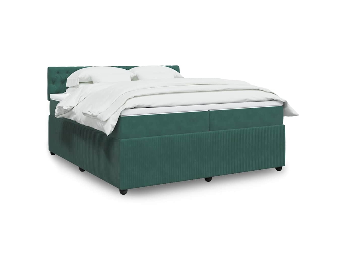 Cama Box Spring Con Colchón Terciopelo Verde Oscuro 200x200 Cm