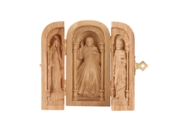 Adorno católico de triple caja sacramental en mano