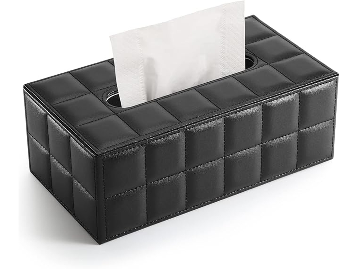 Caja de pañuelos cosméticos de cuero negro ZYBLSSBB