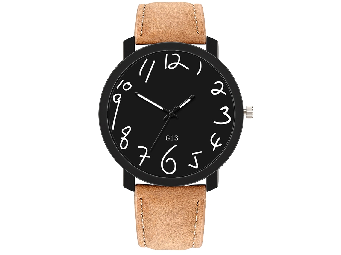 Reloj De Pulsera De Cuarzo Informal Para Hombre Con Correa Ajustable Y Esfera Redonda (marrón Claro Y Negro).