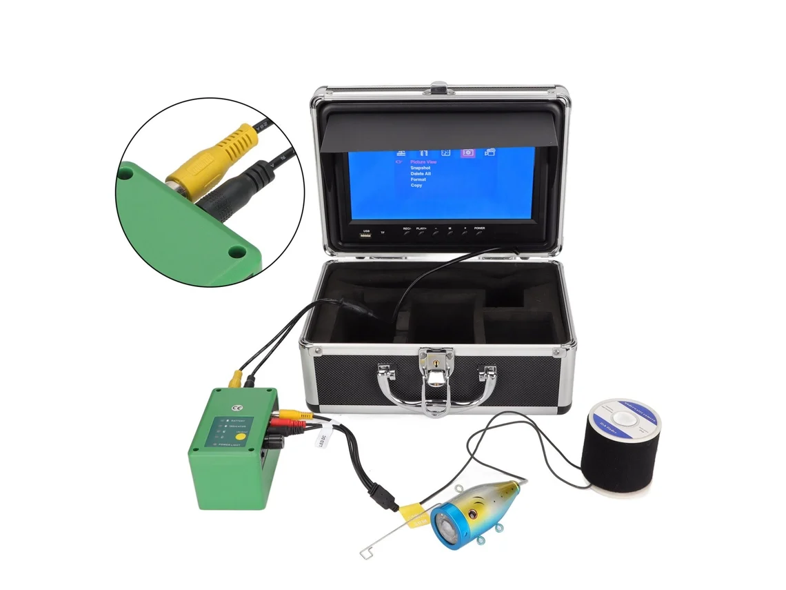 Cámara de pesca subacuática con pantalla LCD de 9'', 1000TVL, 30 m, 15 lámparas infrarrojas.