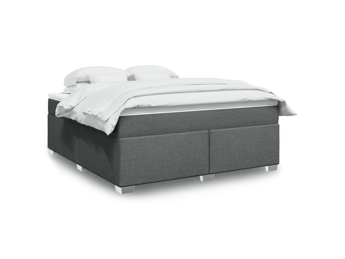 Cama Box Spring Con Colchón Tela Gris Oscuro 180x200 Cm